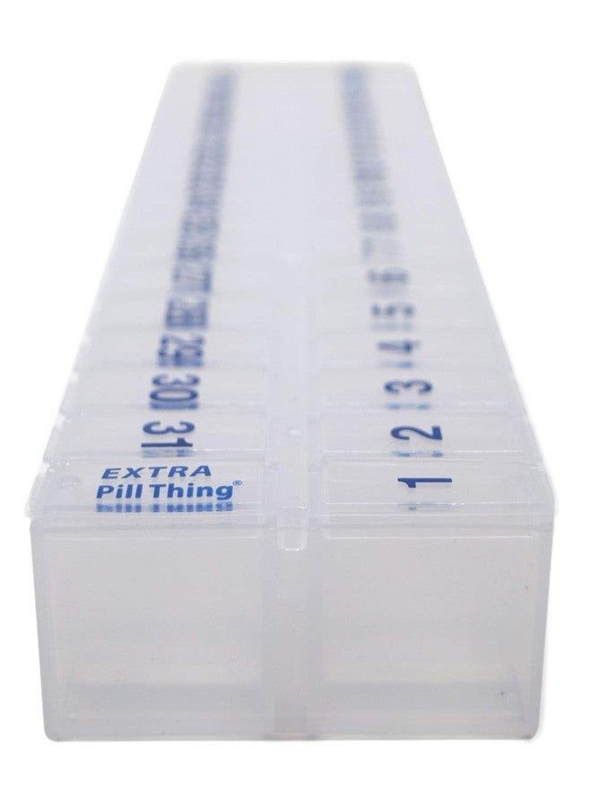 pill thing منظم حبوب شهري لمدة 31 يومًا - علب حبوب كبيرة الحجم لتخزين الأدوية لشهر كامل بالإضافة إلى حجرة إضافية (صباحًا/مساءً، شفاف وأزرق) خالٍ من مادة BPA - Image 5